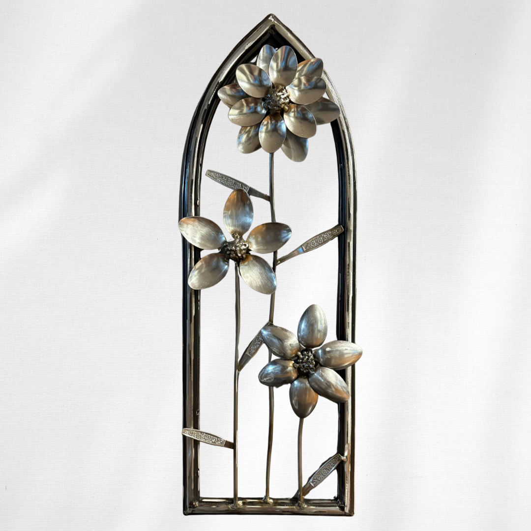 Upcycled Metal Spoon Flower Wall Art – One-of-a-Kind Handcrafted Floral Sculpture – Unique Botanical Gift for Flower & Art Lovers