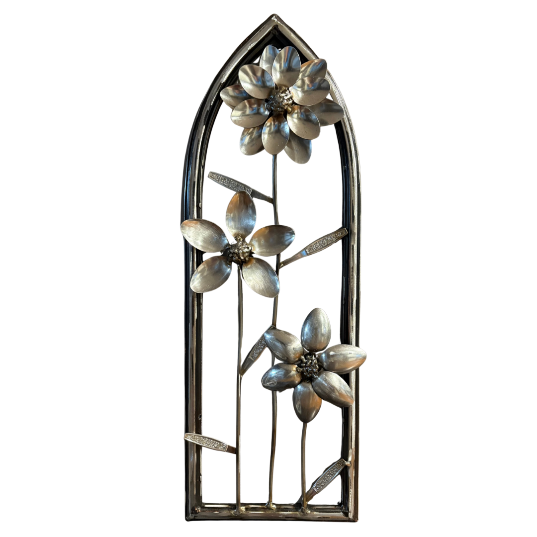 Upcycled Metal Spoon Flower Wall Art – One-of-a-Kind Handcrafted Floral Sculpture – Unique Botanical Gift for Flower & Art Lovers
