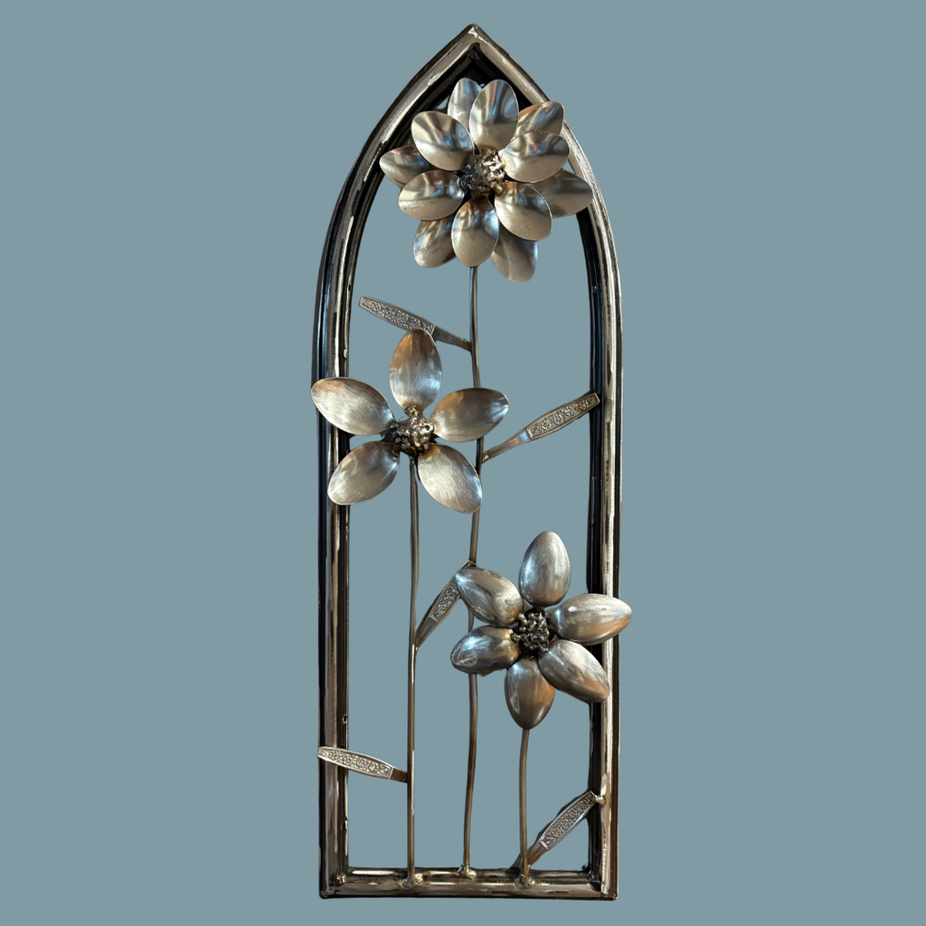 Upcycled Metal Spoon Flower Wall Art – One-of-a-Kind Handcrafted Floral Sculpture – Unique Botanical Gift for Flower & Art Lovers