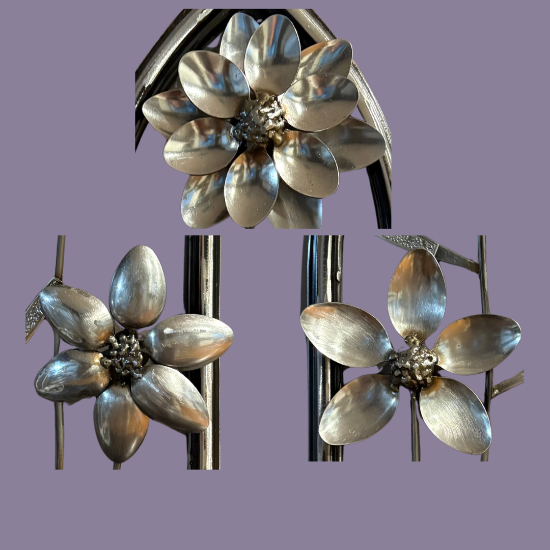 Upcycled Metal Spoon Flower Wall Art – One-of-a-Kind Handcrafted Floral Sculpture – Unique Botanical Gift for Flower & Art Lovers