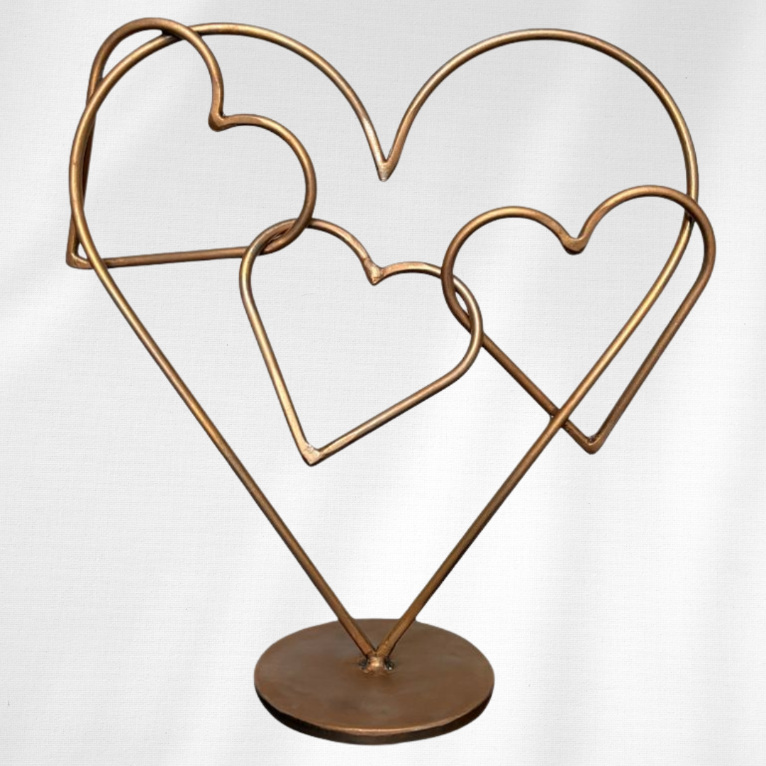 Distressed Bronze Heart Sculpture with Rotating Center Heart – Handmade Metal Desktop Art – Interactive Fidget Decor – Unique Gift for Someone You Love – Modern Heart Table Sculpture