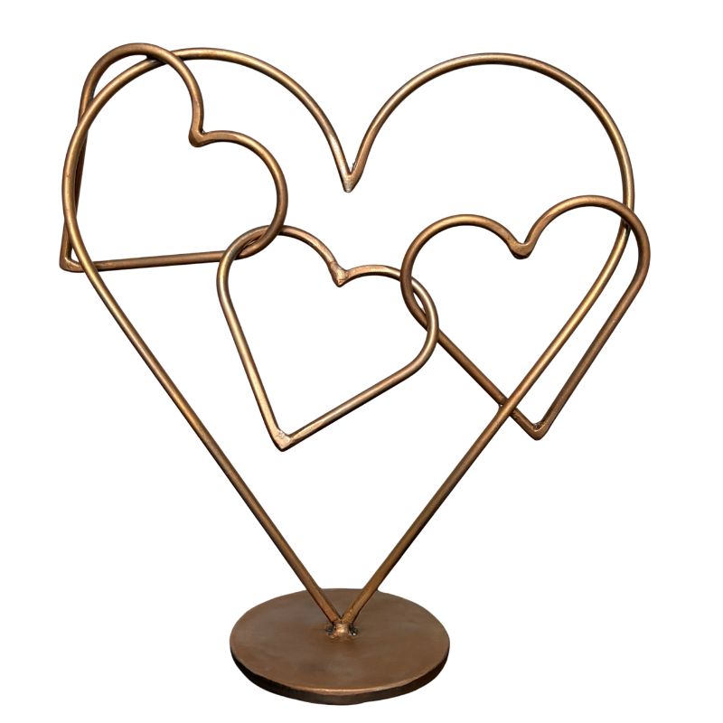 Distressed Bronze Heart Sculpture with Rotating Center Heart – Handmade Metal Desktop Art – Interactive Fidget Decor – Unique Gift for Someone You Love – Modern Heart Table Sculpture