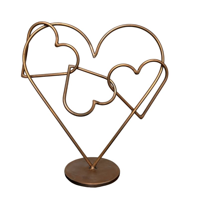 Distressed Bronze Heart Sculpture with Rotating Center Heart – Handmade Metal Desktop Art – Interactive Fidget Decor – Unique Gift for Someone You Love – Modern Heart Table Sculpture