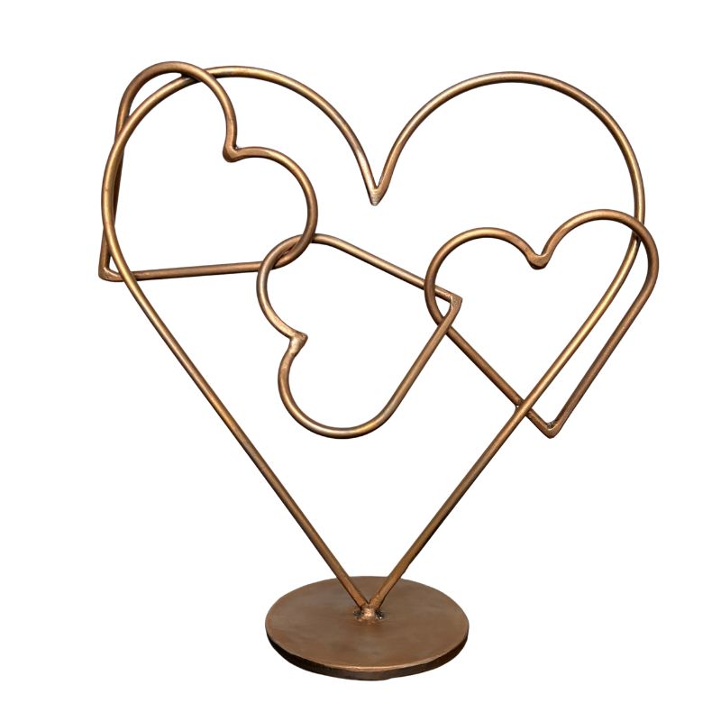 Distressed Bronze Heart Sculpture with Rotating Center Heart – Handmade Metal Desktop Art – Interactive Fidget Decor – Unique Gift for Someone You Love – Modern Heart Table Sculpture