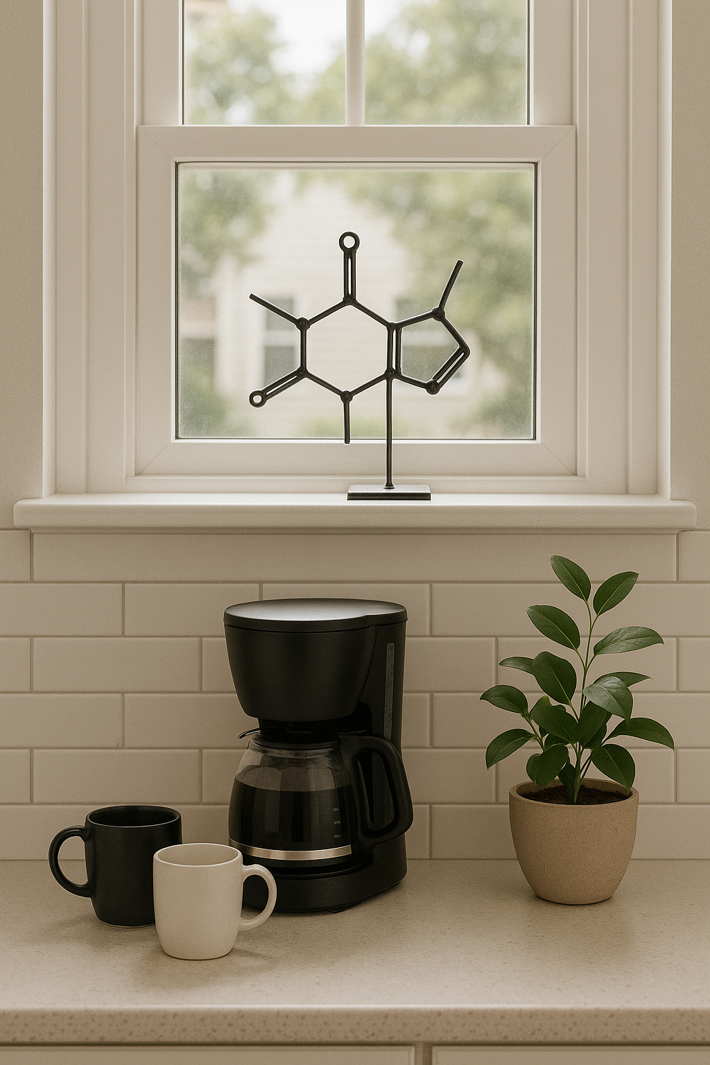 Caffeine Molecule Sculpture – Handmade Metal Caffeine Decor – Steel Tabletop Chemistry Art – Science Gift for Coffee Lovers, Office Desks & Labs