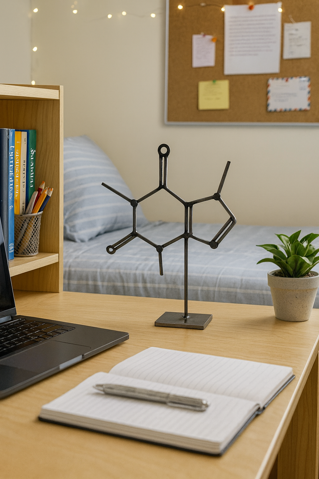 Caffeine Molecule Sculpture – Handmade Metal Caffeine Decor – Steel Tabletop Chemistry Art – Science Gift for Coffee Lovers, Office Desks & Labs