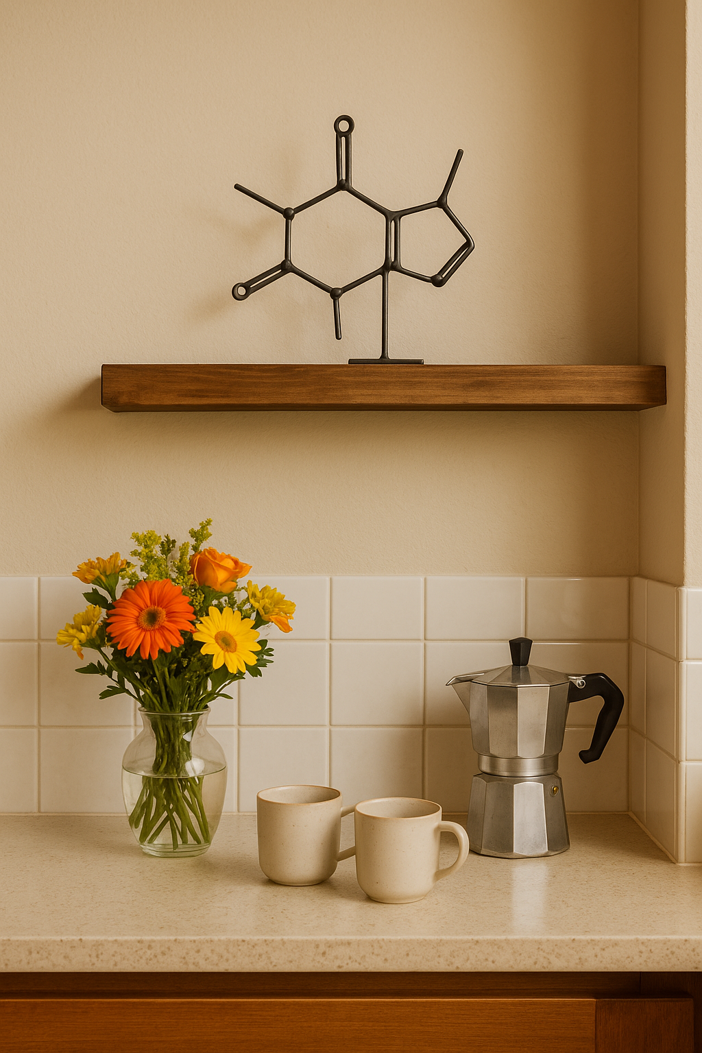 Caffeine Molecule Sculpture – Handmade Metal Caffeine Decor – Steel Tabletop Chemistry Art – Science Gift for Coffee Lovers, Office Desks & Labs