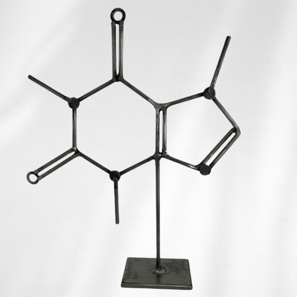 Caffeine Molecule Sculpture – Handmade Metal Caffeine Decor – Steel Tabletop Chemistry Art – Science Gift for Coffee Lovers, Office Desks & Labs