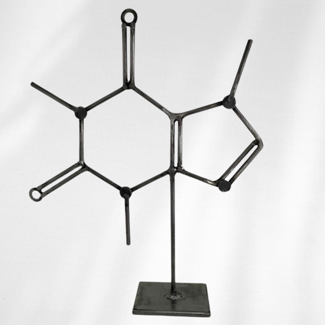 Caffeine Molecule Sculpture – Handmade Metal Caffeine Decor – Steel Tabletop Chemistry Art – Science Gift for Coffee Lovers, Office Desks & Labs