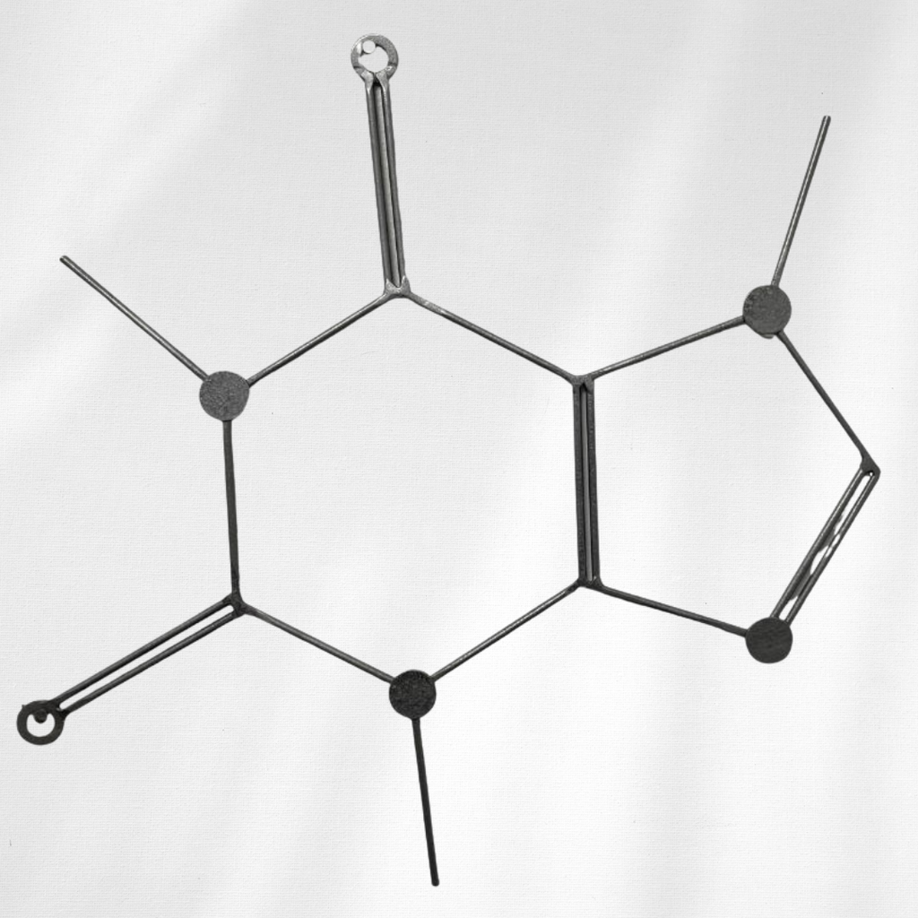 Caffeine Molecule Wall Art – Handmade Metal Coffee Molecule Decor – Modern Chemistry Wall Hanging for Kitchen, Coffee Bar, or Office