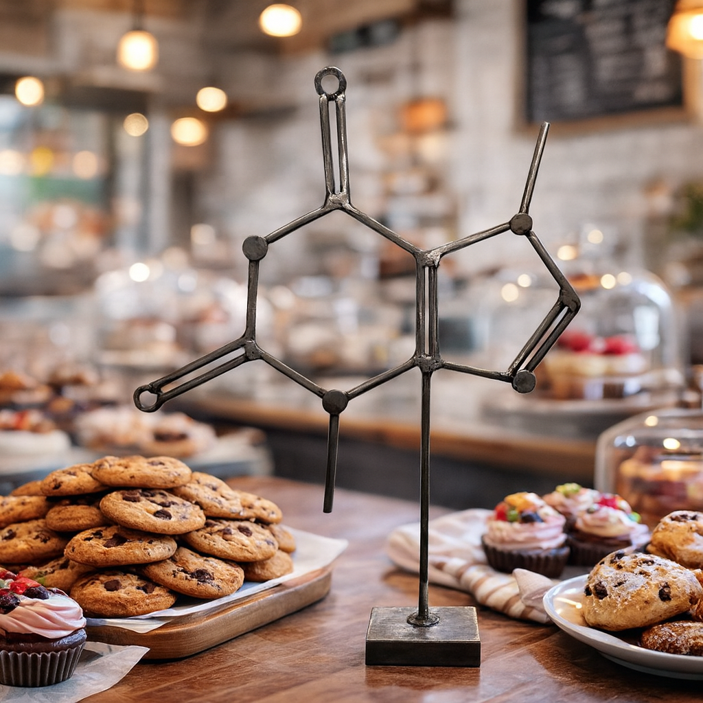 Chocolate Molecule Desktop Sculpture – Handmade Metal Chocolate Molecule Art – Science Decor for Kitchen, Office, or Gift – Chocolate Lover Desk Ornament