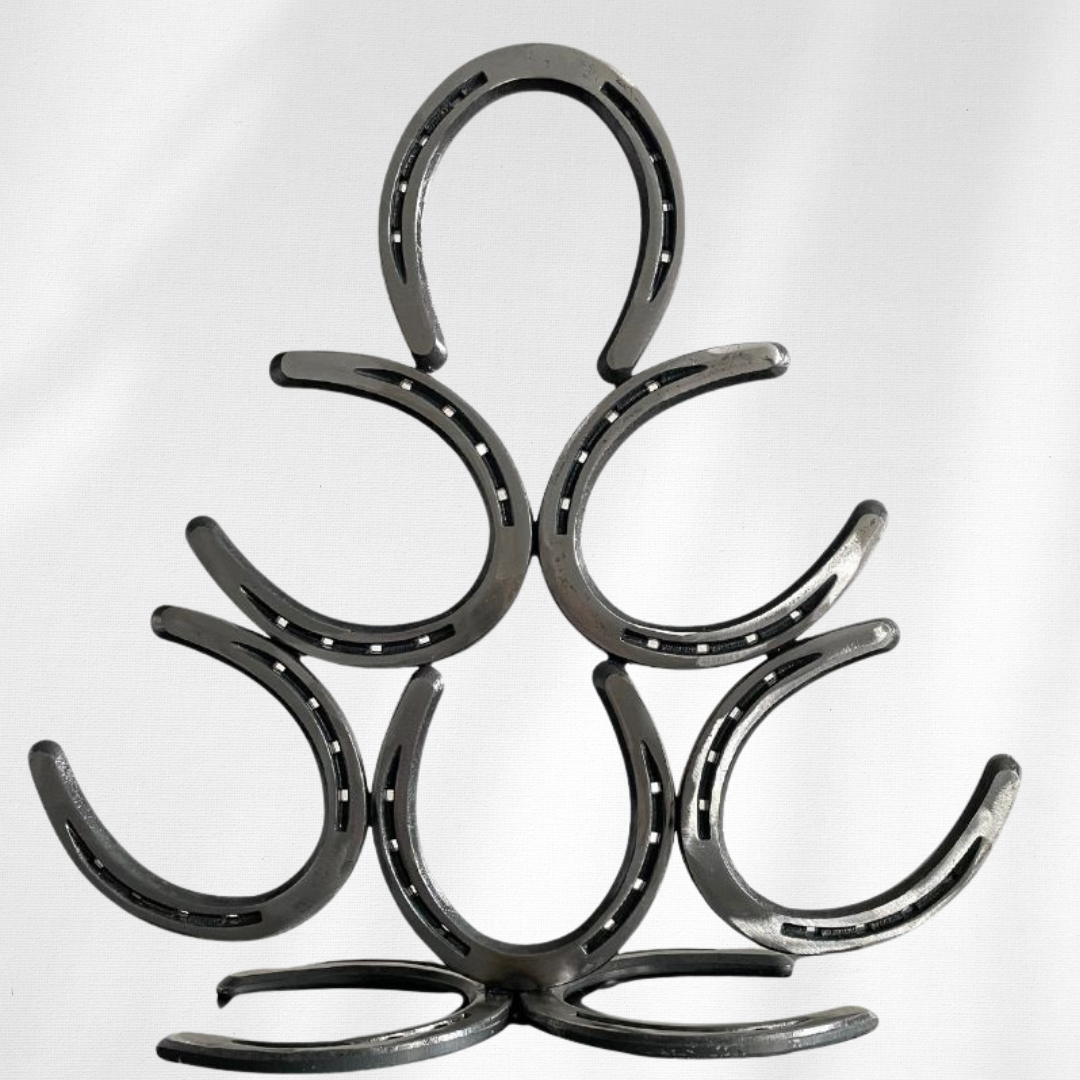 Horseshoe Christmas Tree – Handmade Metal Holiday Decor – 8 Horseshoe Tree Sculpture – Rustic Farmhouse Christmas Decoration – Glossy Clear Coat Finish
