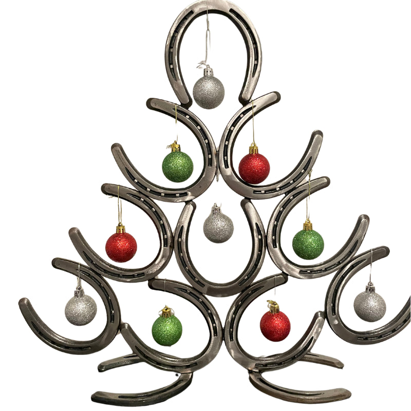 Horseshoe Christmas Tree Sculpture – Handmade Metal Holiday Decor – Modern Horseshoe Tree Centerpiece – Steel Farmhouse Christmas Art