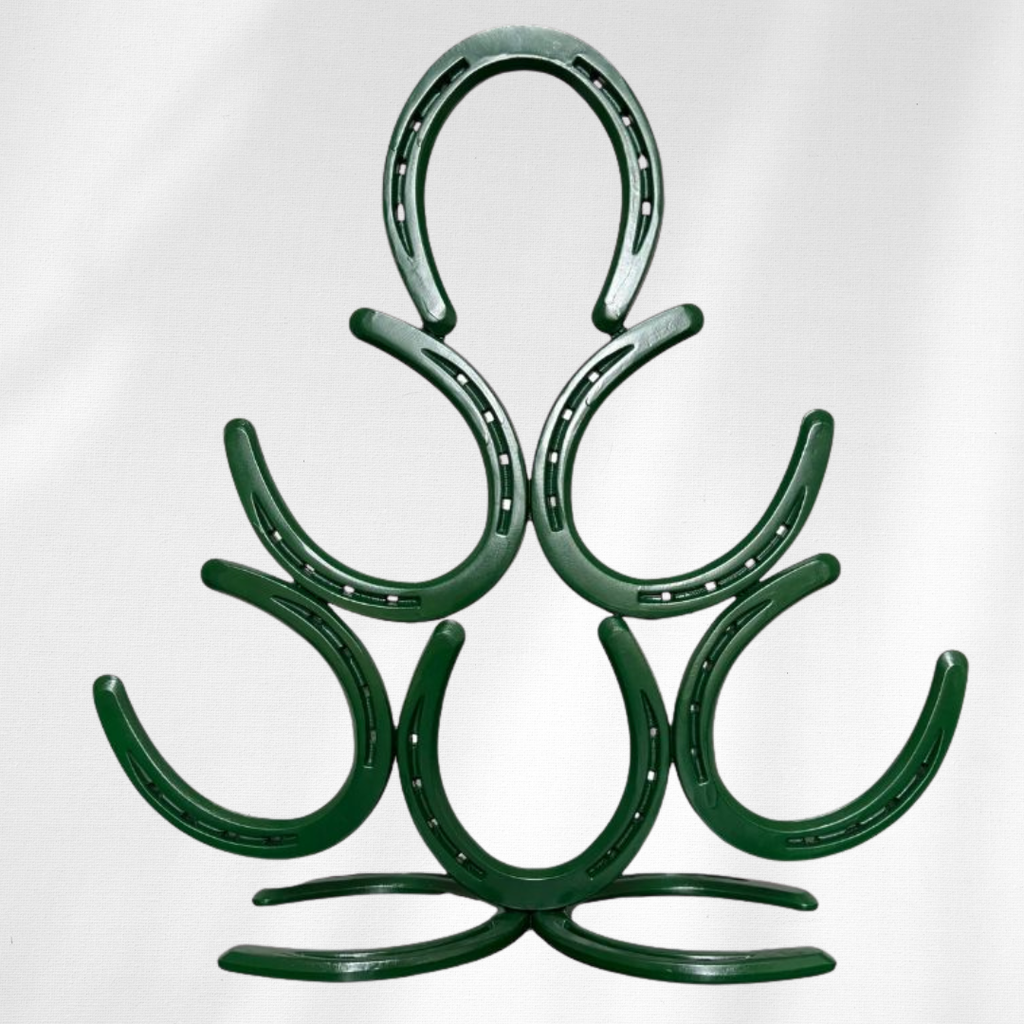 Dark Green Painted Horseshoe Christmas Tree – Handmade Metal Holiday Decor – Horseshoe Tree Sculpture – Rustic Farmhouse Christmas Decoration