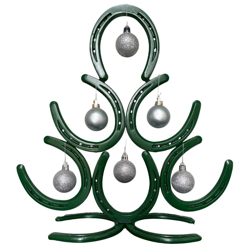 Dark Green Painted Horseshoe Christmas Tree – Handmade Metal Holiday Decor – Horseshoe Tree Sculpture – Rustic Farmhouse Christmas Decoration