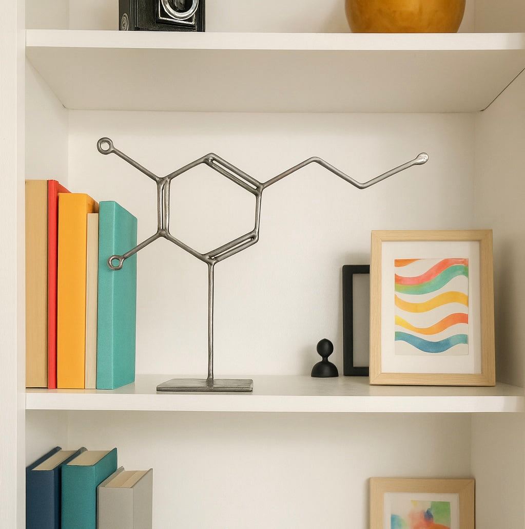 Dopamine Molecule Sculpture – Handmade Metal Dopamine Decor – Happiness Chemistry Art – Modern Industrial Desk & Shelf Sculpture – Gift for Science Lovers