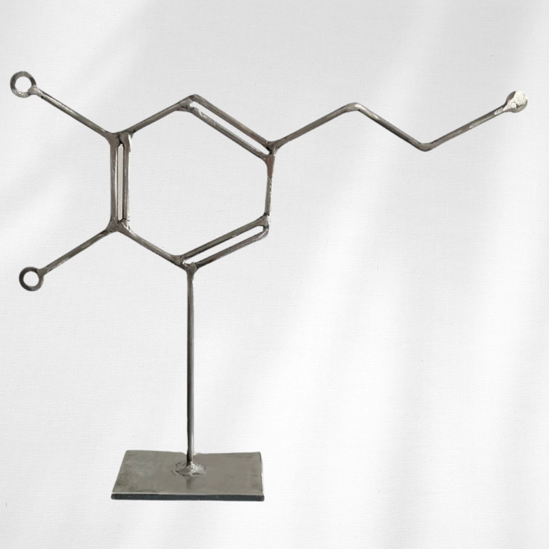 Dopamine Molecule Sculpture – Handmade Metal Dopamine Decor – Happiness Chemistry Art – Modern Industrial Desk & Shelf Sculpture – Gift for Science Lovers