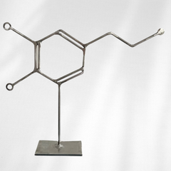 Dopamine Molecule Sculpture – Handmade Metal Dopamine Decor – Happiness Chemistry Art – Modern Industrial Desk & Shelf Sculpture – Gift for Science Lovers