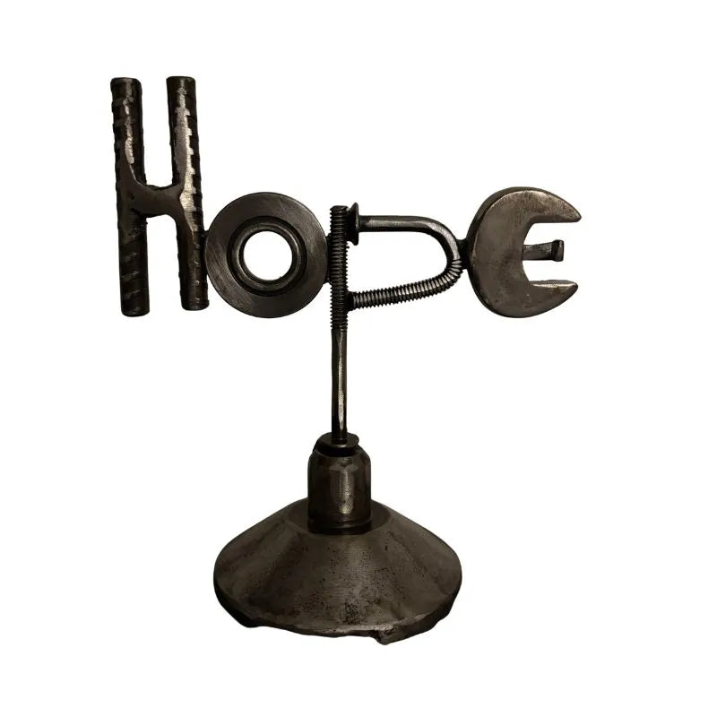 Handmade Metal HOPE Sculpture – Recycled Tool Art – Industrial Rustic Home Decor