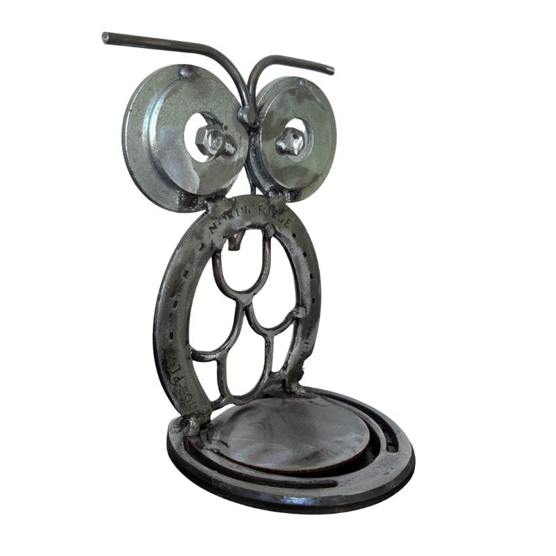 Horseshoe Owl Metal Art – Candle Holder, Plant Stand, or Doorstop – Handmade Steel Owl Decor - 1