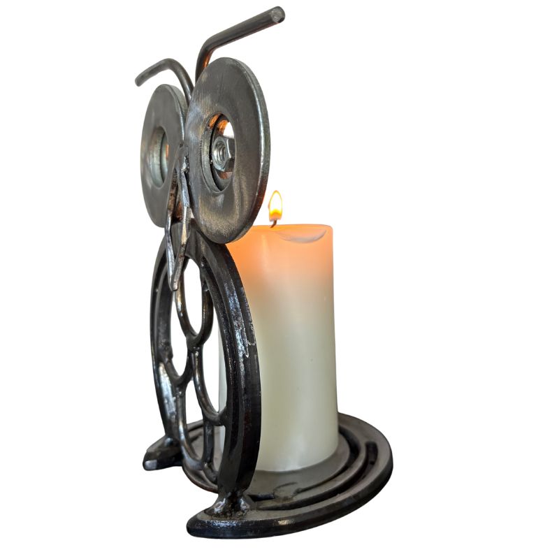 Horseshoe Owl Metal Art – Candle Holder, Plant Stand, or Doorstop – Handmade Steel Owl Decor - 1