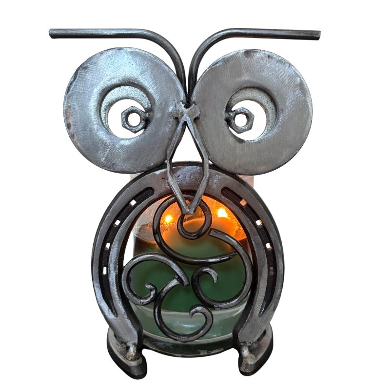 Horseshoe Owl Metal Art – Candle Holder, Plant Stand, or Doorstop – Handmade Steel Owl Decor - 2