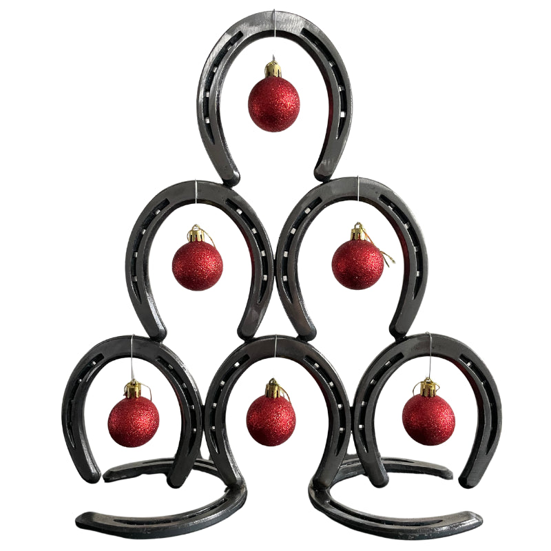 Stacked Horseshoe Christmas Tree – Handmade Metal Holiday Decor – 8 Horseshoe Tree Sculpture – Rustic Farmhouse Christmas Decoration – Glossy Clear Coat Finish