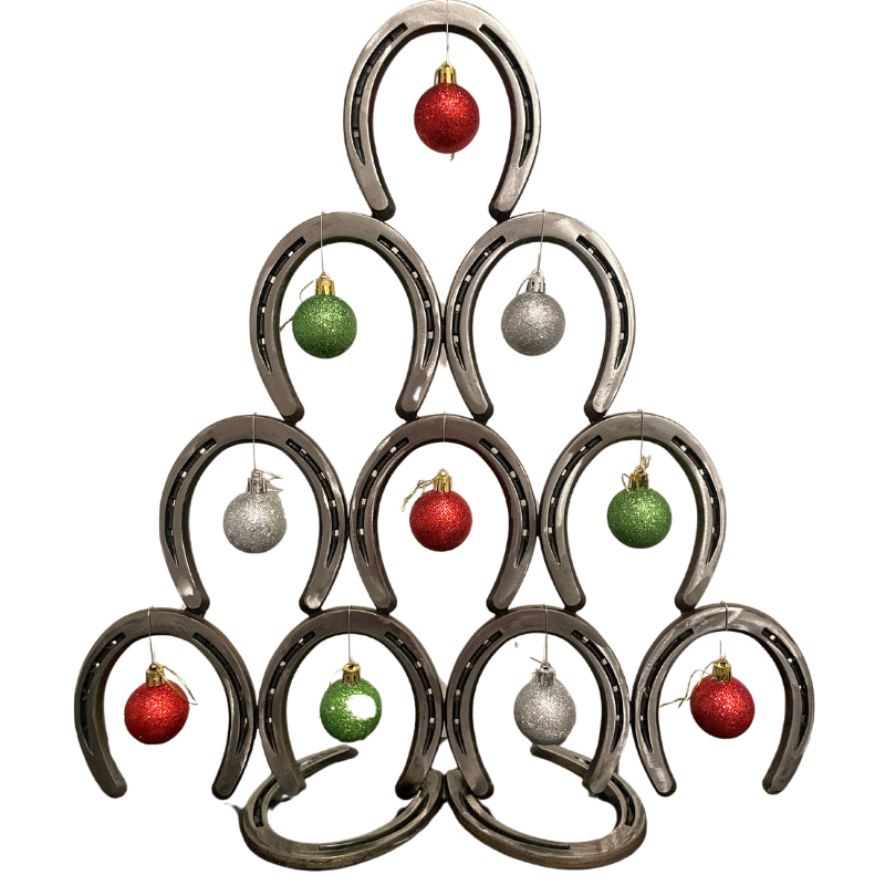 Horseshoe Christmas Tree – Handmade Metal Holiday Tree – Rustic Steel Horseshoe Decor – Farmhouse Winter Centerpiece