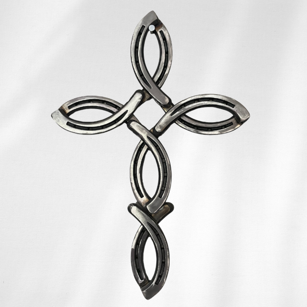 Horseshoe Ichthus Cross – Handmade Metal Wall Cross – Christian Wall Art – Faith Home Décor