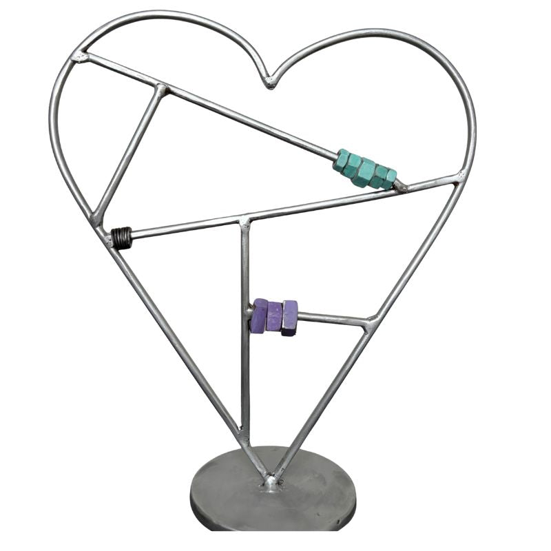 Interactive Silver Heart Sculpture with Sliding Nuts & Washers – Handmade Metal Desktop Fidget Art – Distressed Silver Heart Decor – Unique Gift for Someone You Love