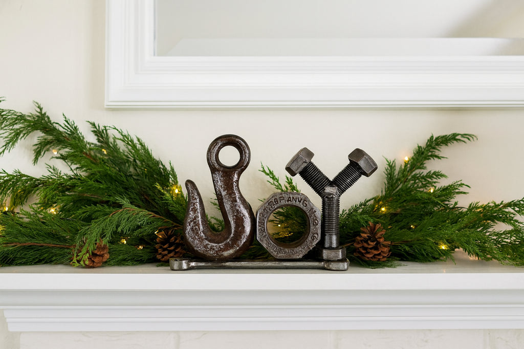 Upcycled Metal JOY Sign – Handmade from Tools & Hardware – Industrial Rustic Home Decor