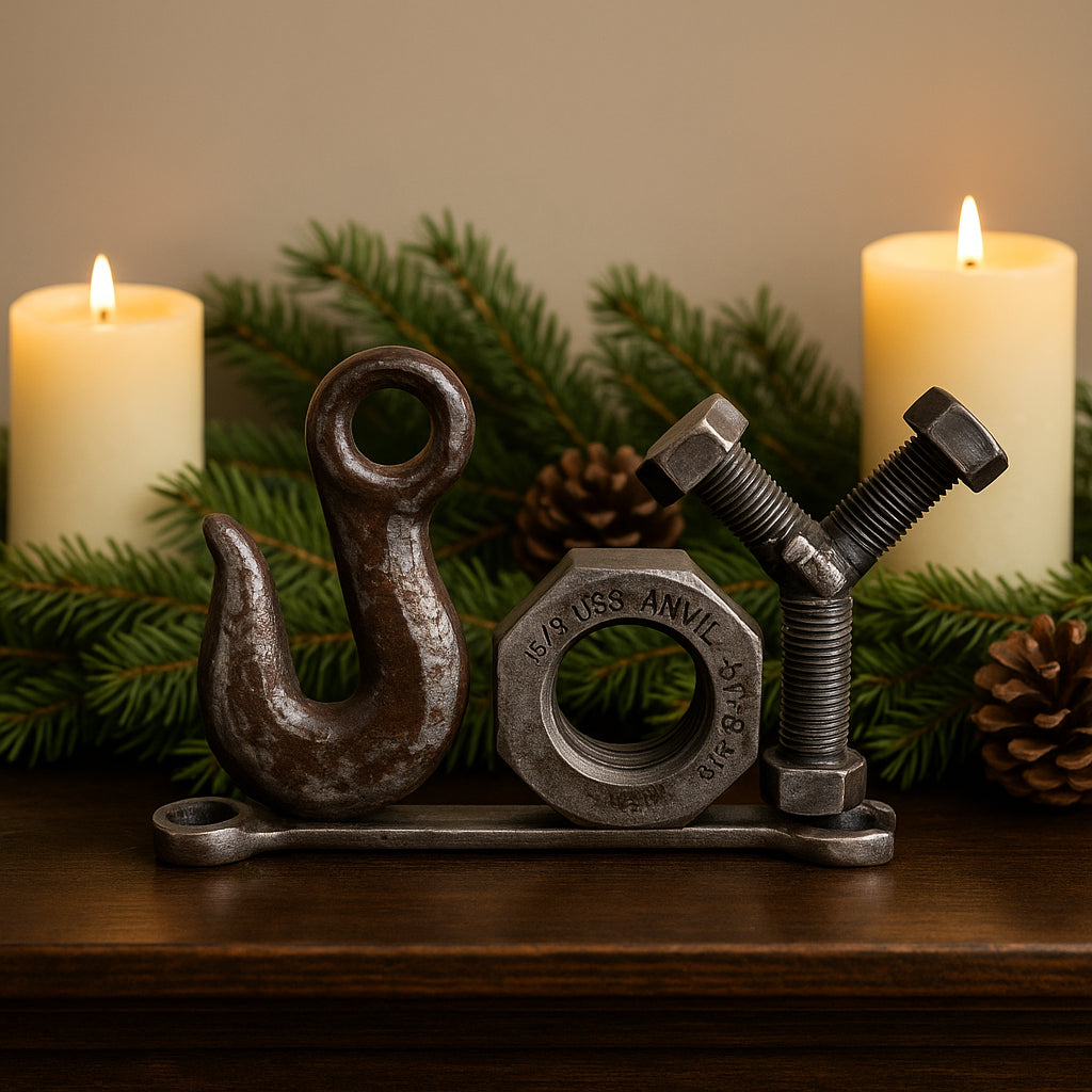Upcycled Metal JOY Sign – Handmade from Tools & Hardware – Industrial Rustic Home Decor