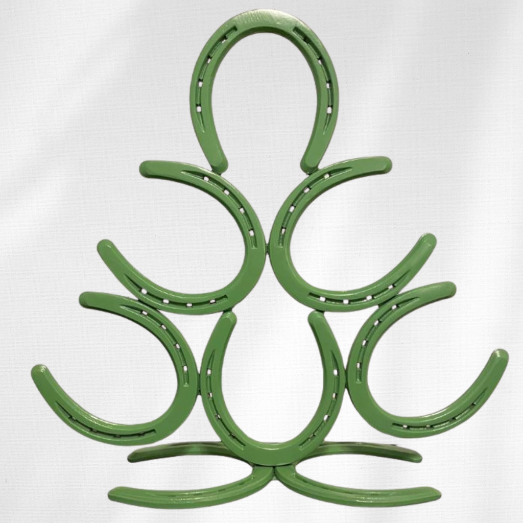 Moss Green Painted Horseshoe Christmas Tree – Handmade Metal Holiday Decor – Horseshoe Tree Sculpture – Rustic Farmhouse Christmas Decoration