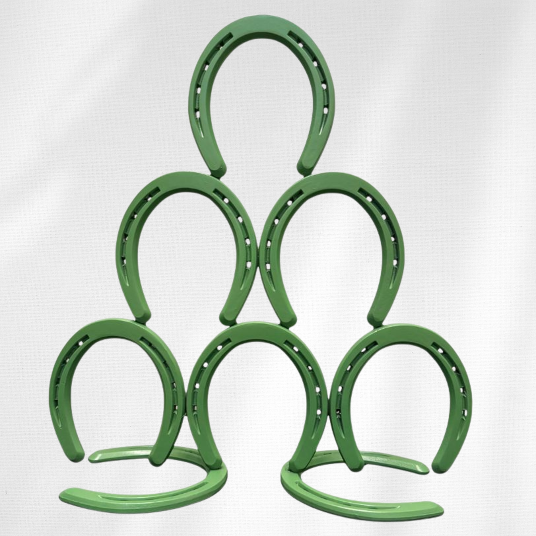 Moss Green Stacked Horseshoe Christmas Tree – Handmade Metal Holiday Decor – 8 Horseshoe Tree Sculpture – Rustic Farmhouse Christmas Decoration
