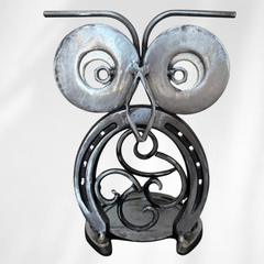 Horseshoe Owl Metal Art – Candle Holder, Plant Stand, or Doorstop – Handmade Steel Owl Decor - 2