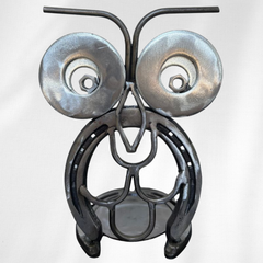 Horseshoe Owl Metal Art – Candle Holder, Plant Stand, or Doorstop – Handmade Steel Owl Decor - 4