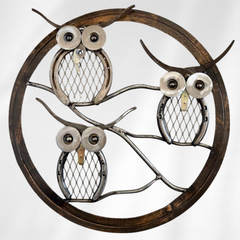 Handmade Metal Owl Family Wall Art – Recycled Steel Owlways Family Sculpture – Rustic Woodland Home Decor