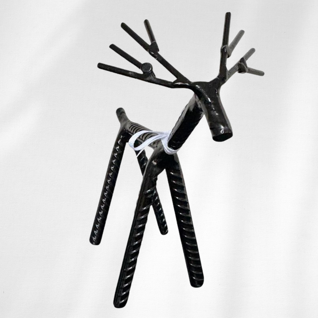 Painted Rebar Reindeer Metal Art Sculpture – Handmade Christmas Tabletop Decor – Industrial Holiday Centerpiece – Metal & Manna Rebar Reindeer #1