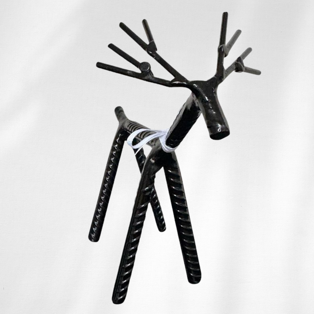 Painted Rebar Reindeer Metal Art Sculpture – Handmade Christmas Tabletop Decor – Industrial Holiday Centerpiece – Metal & Manna Rebar Reindeer #1