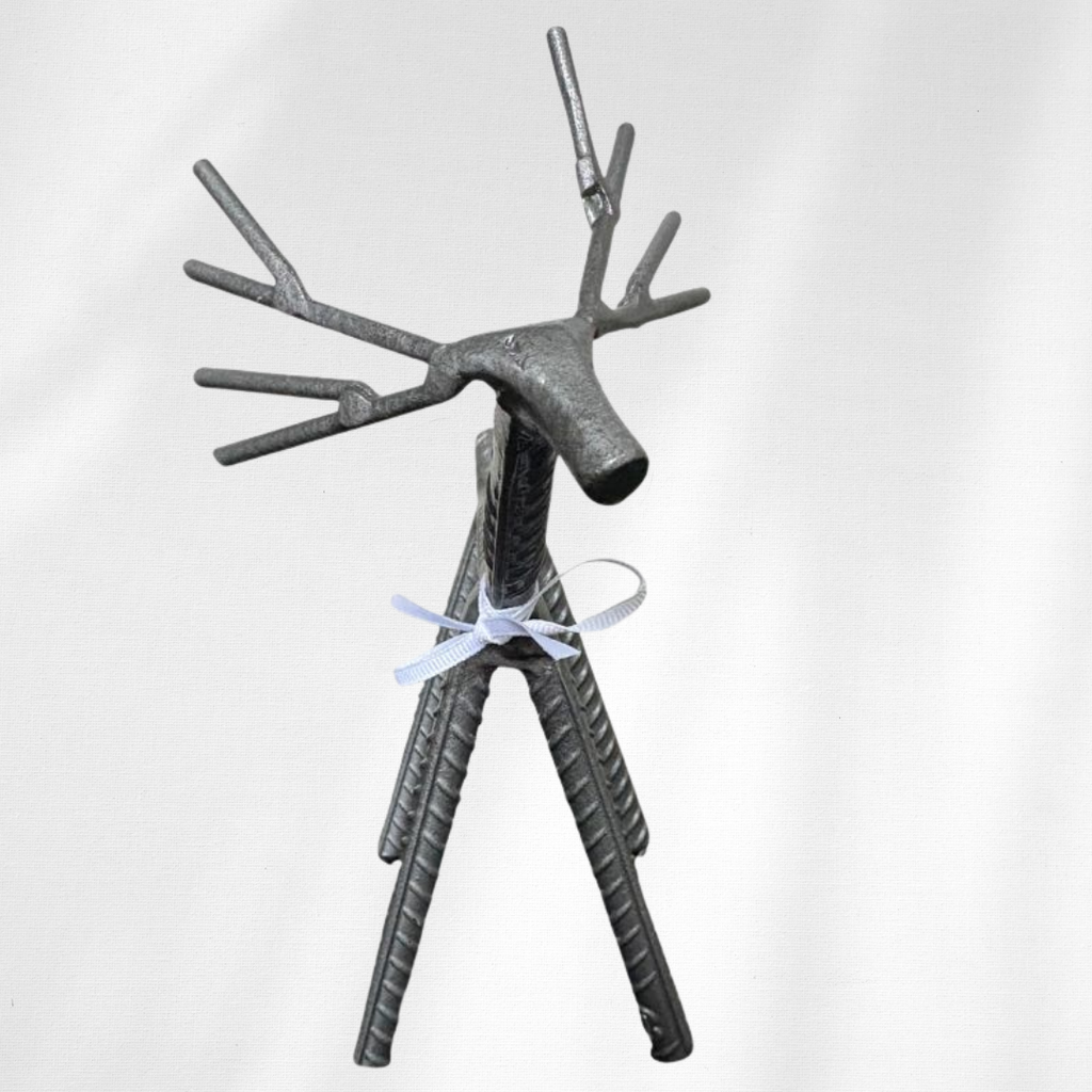 Painted Rebar Reindeer Metal Art Sculpture – Handmade Christmas Tabletop Decor – Industrial Holiday Centerpiece – Metal & Manna Rebar Reindeer #2