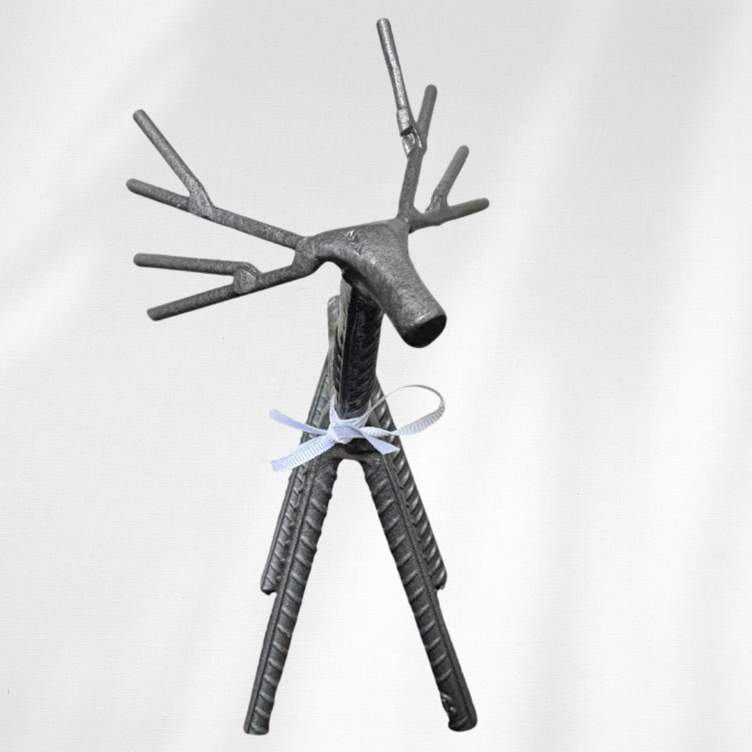 Painted Rebar Reindeer Metal Art Sculpture – Handmade Christmas Tabletop Decor – Industrial Holiday Centerpiece – Metal & Manna Rebar Reindeer #2
