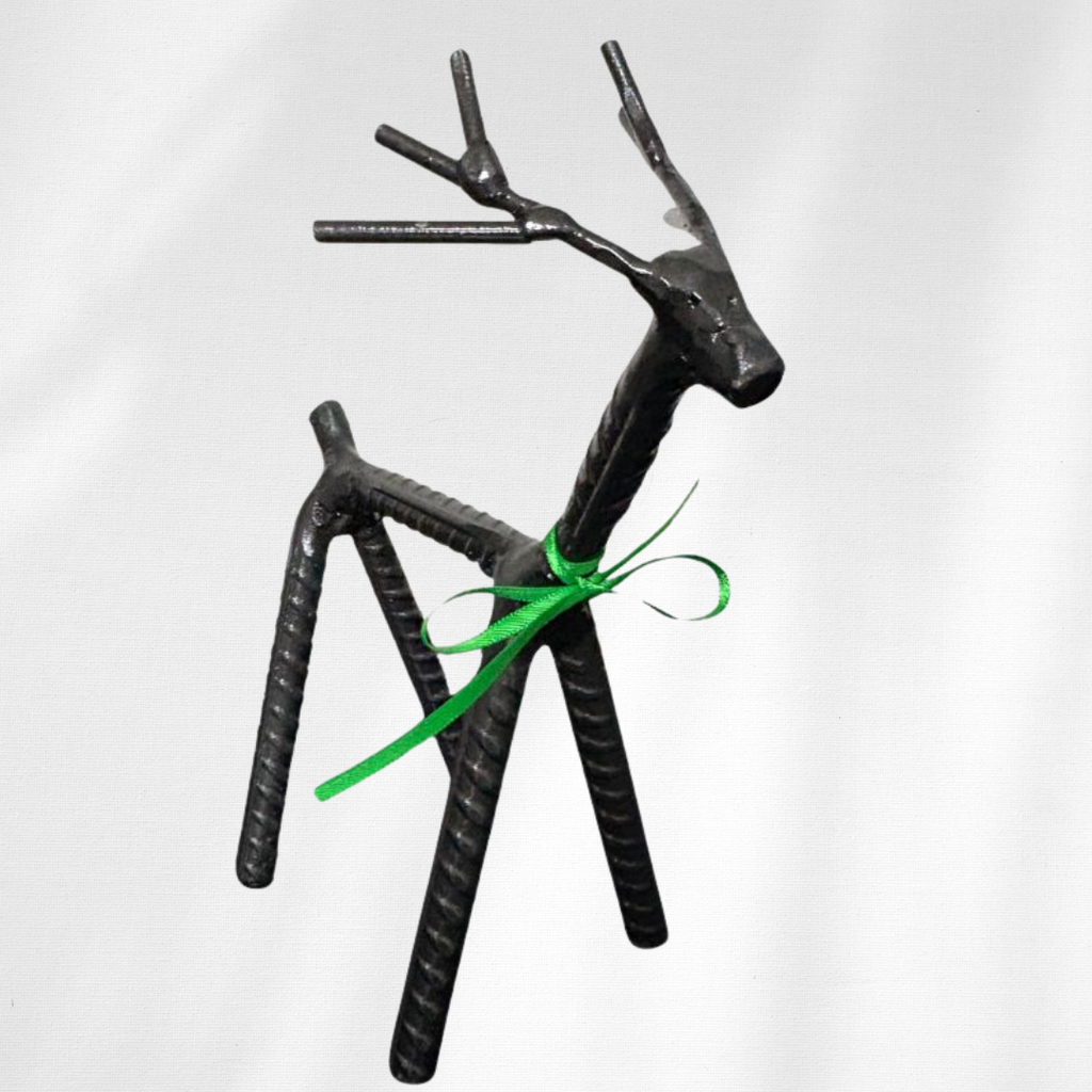 Painted Rebar Reindeer Metal Art Sculpture – Handmade Christmas Tabletop Decor – Industrial Holiday Centerpiece – Metal & Manna Rebar Reindeer #3