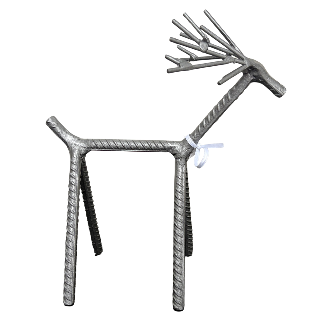Painted Rebar Reindeer Metal Art Sculpture – Handmade Christmas Tabletop Decor – Industrial Holiday Centerpiece – Metal & Manna Rebar Reindeer #9