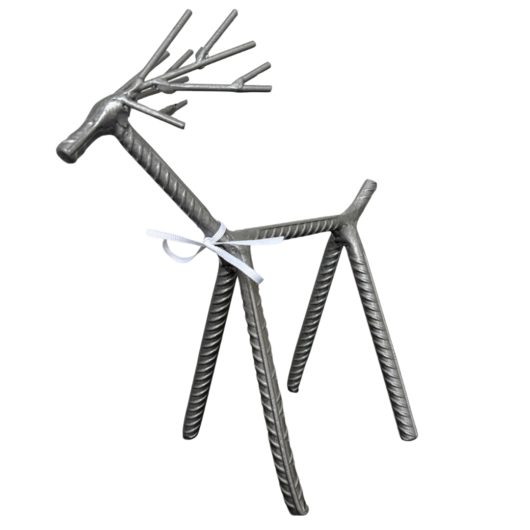 Painted Rebar Reindeer Metal Art Sculpture – Handmade Christmas Tabletop Decor – Industrial Holiday Centerpiece – Metal & Manna Rebar Reindeer #9
