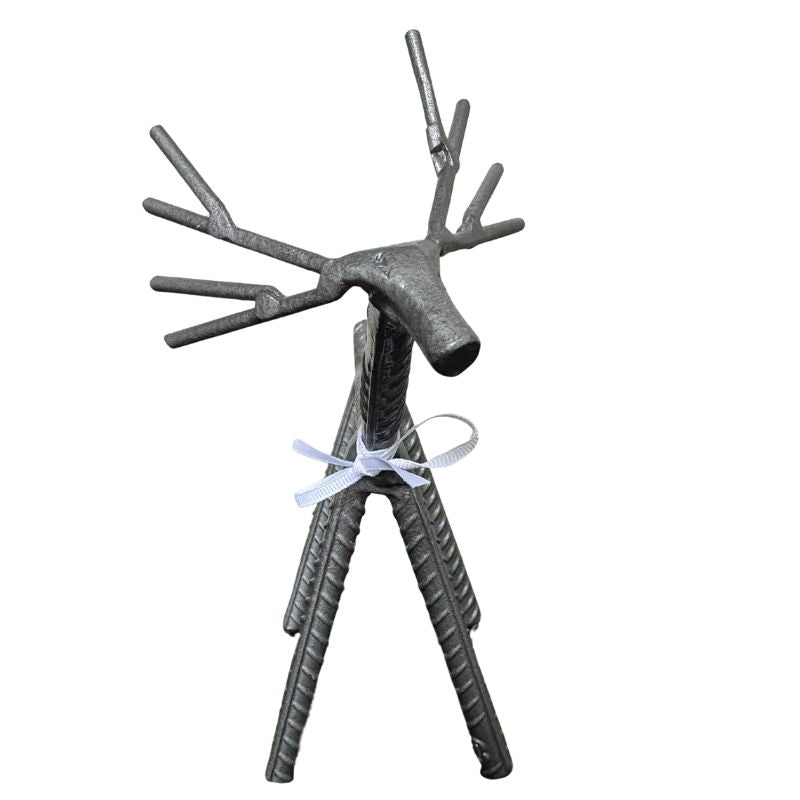 Painted Rebar Reindeer Metal Art Sculpture – Handmade Christmas Tabletop Decor – Industrial Holiday Centerpiece – Metal & Manna Rebar Reindeer #2