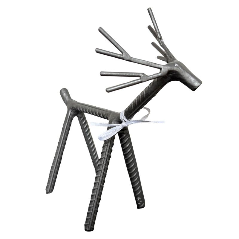 Painted Rebar Reindeer Metal Art Sculpture – Handmade Christmas Tabletop Decor – Industrial Holiday Centerpiece – Metal & Manna Rebar Reindeer #2