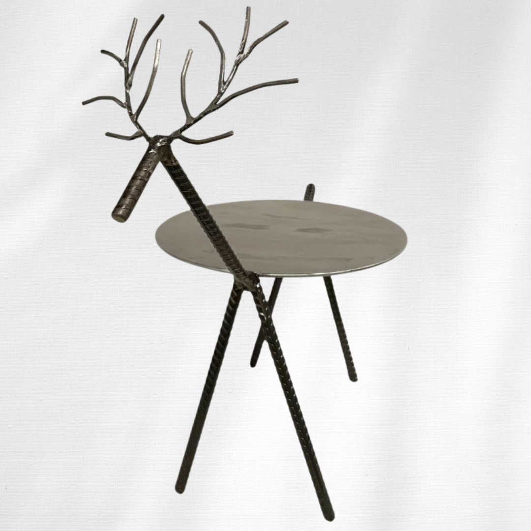 Metal Reindeer Stand – Functional Christmas Decor – Handmade Steel Reindeer Plant Stand & Holiday Display Table – Indoor/Outdoor Festive Accent