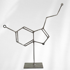 Serotonin Molecule Sculpture – Metal Serotonin Tabletop Decor – Handmade Steel Molecule Art – Science Gift for Office, Lab, Classroom, or Therapy Space